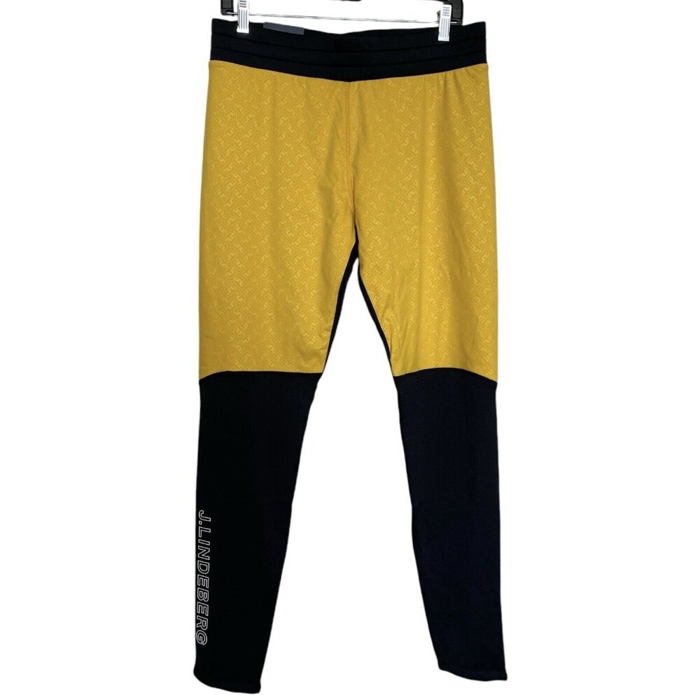 J. Lindeberg Odyssey Ladies Large Black Yellow Pants AWJS06758 9999 NEW NWT Golf
